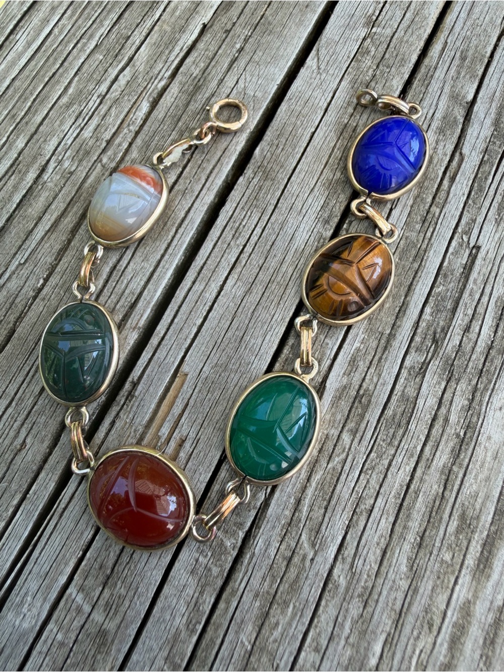 Vintage Scarab Gold-tone 1/20-12 KGF Bracelet 6.5” Preowned Multocolored